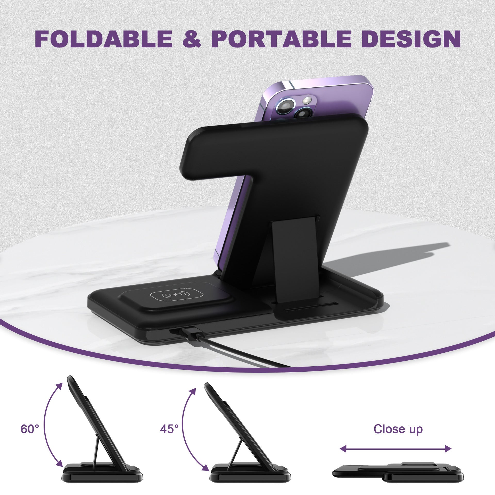 Vertical Bracket Fast Charging Base Three-in-one Wireless Charger - SustainCharge