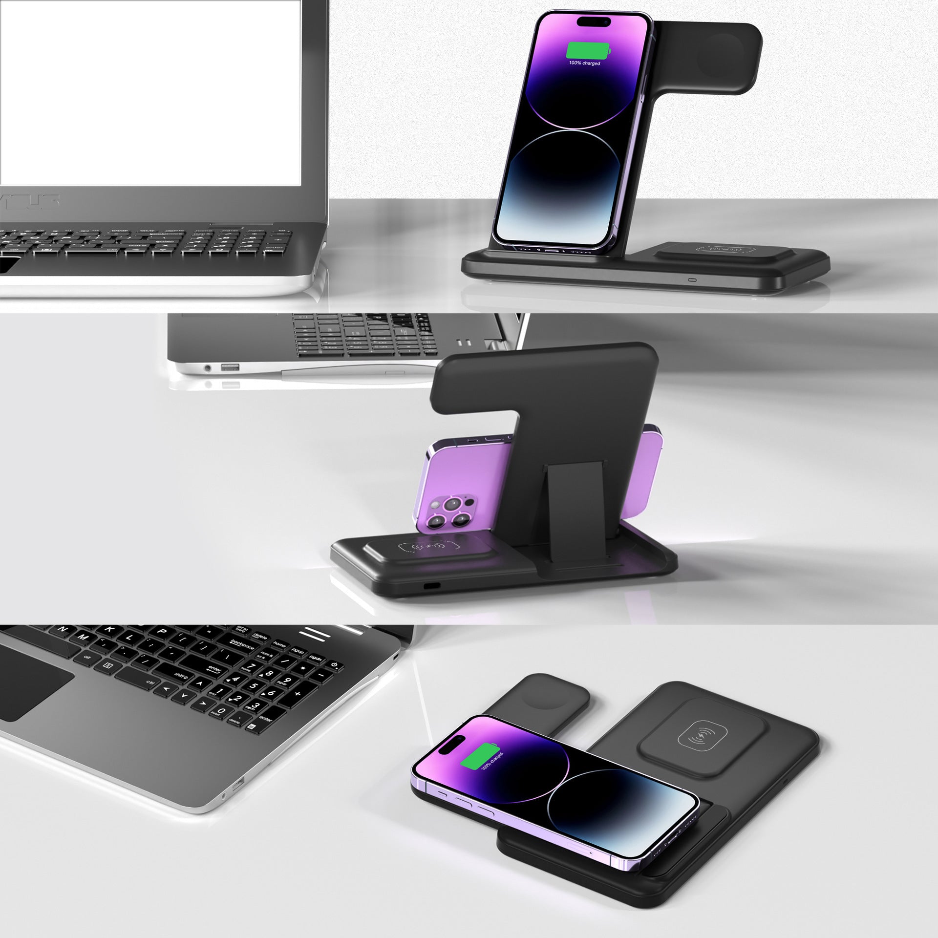 Vertical Bracket Fast Charging Base Three-in-one Wireless Charger - SustainCharge