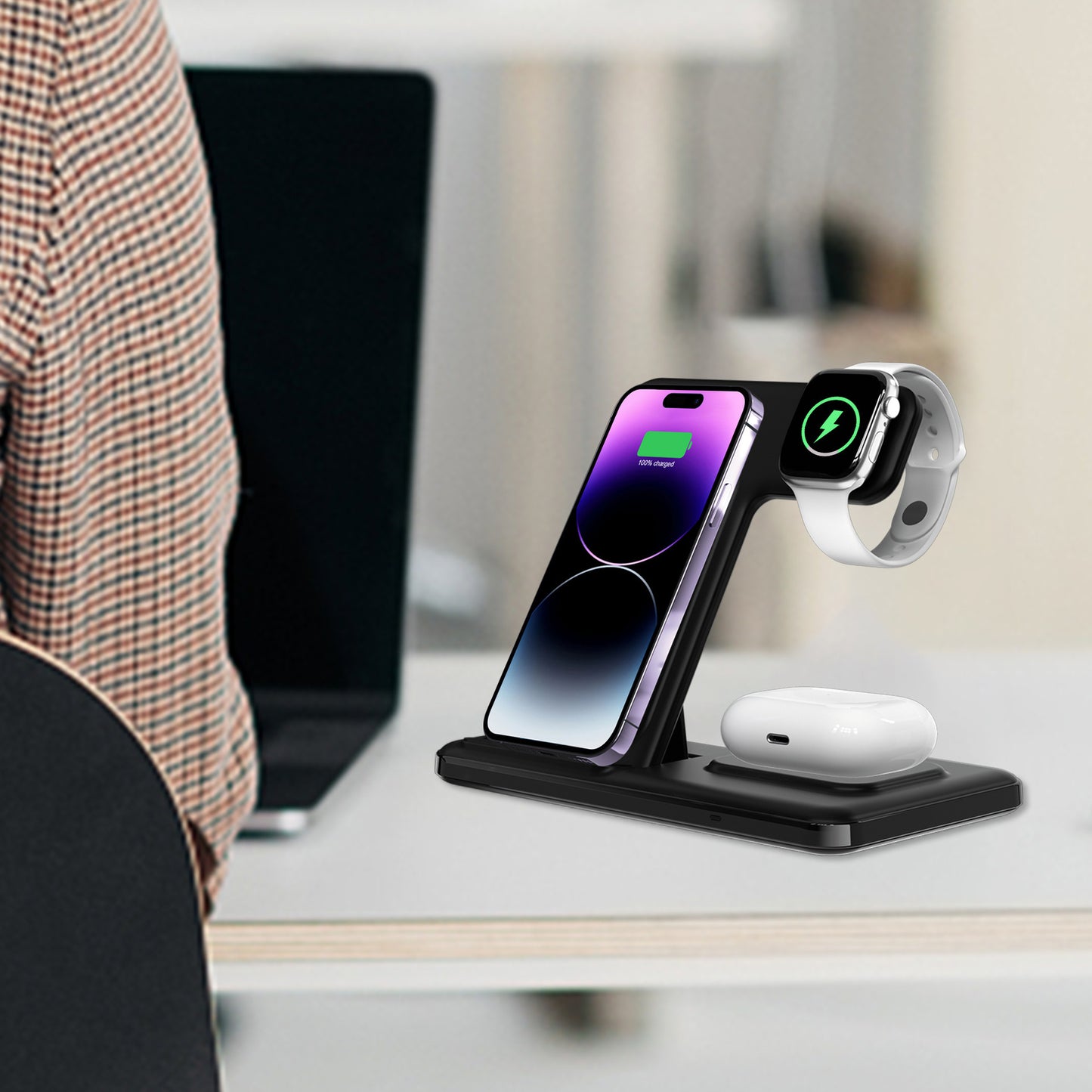 Vertical Bracket Fast Charging Base Three-in-one Wireless Charger - SustainCharge